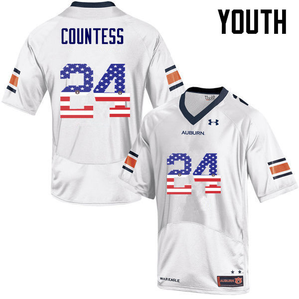 Youth #24 Blake Countess Auburn Tigers USA Flag Fashion College Football Jerseys-White